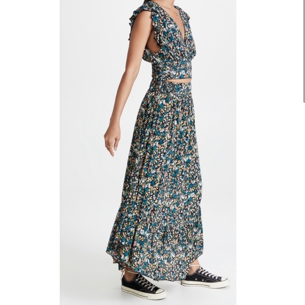 Free People Teal Floral Maxi Skirt